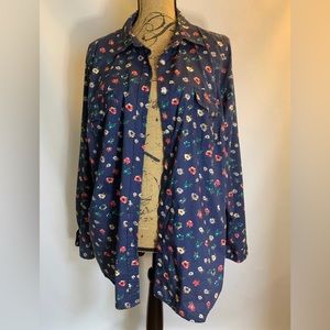 Floral 100% Cotton Sonoma Button Down Blue Shirt Collared Plus Size Size 2X